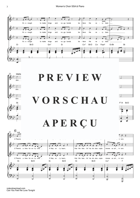 Produktgalerie: Seite 6 von 11 Can You Feel The Love Tonight, John, Elton, Frauen Chor/Ensemble SSA und Klavier - E-Bass & Drum Set optional