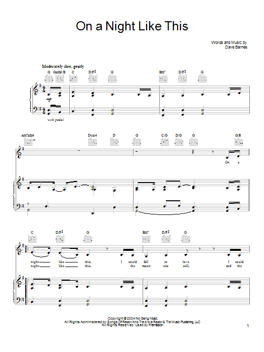 Produktgalerie: Seite 1 von 1 On A Night Like This, Dave Barnes, Gesang, Gitarre, Klavier
