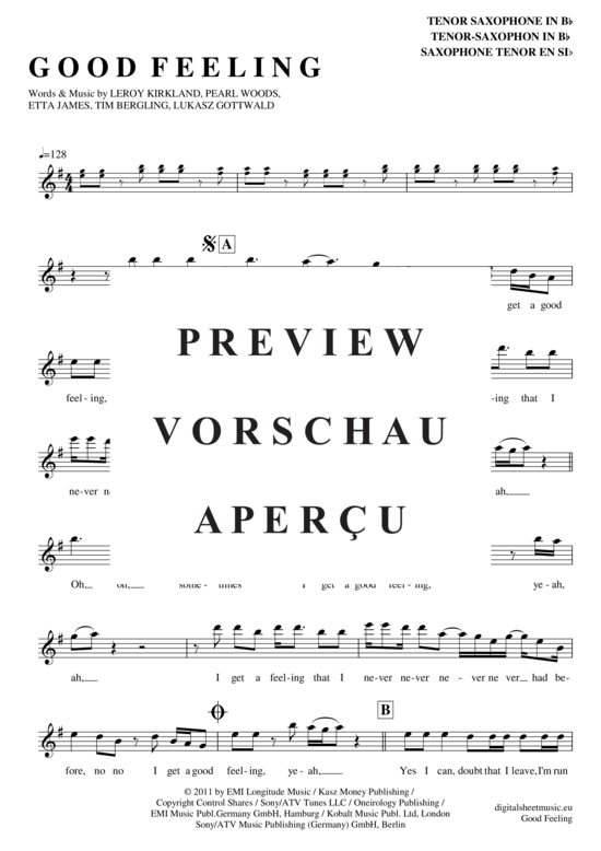 Product gallery: Page 2 of 5 Good Feeling , Flo Rida, Tenor Saxophone