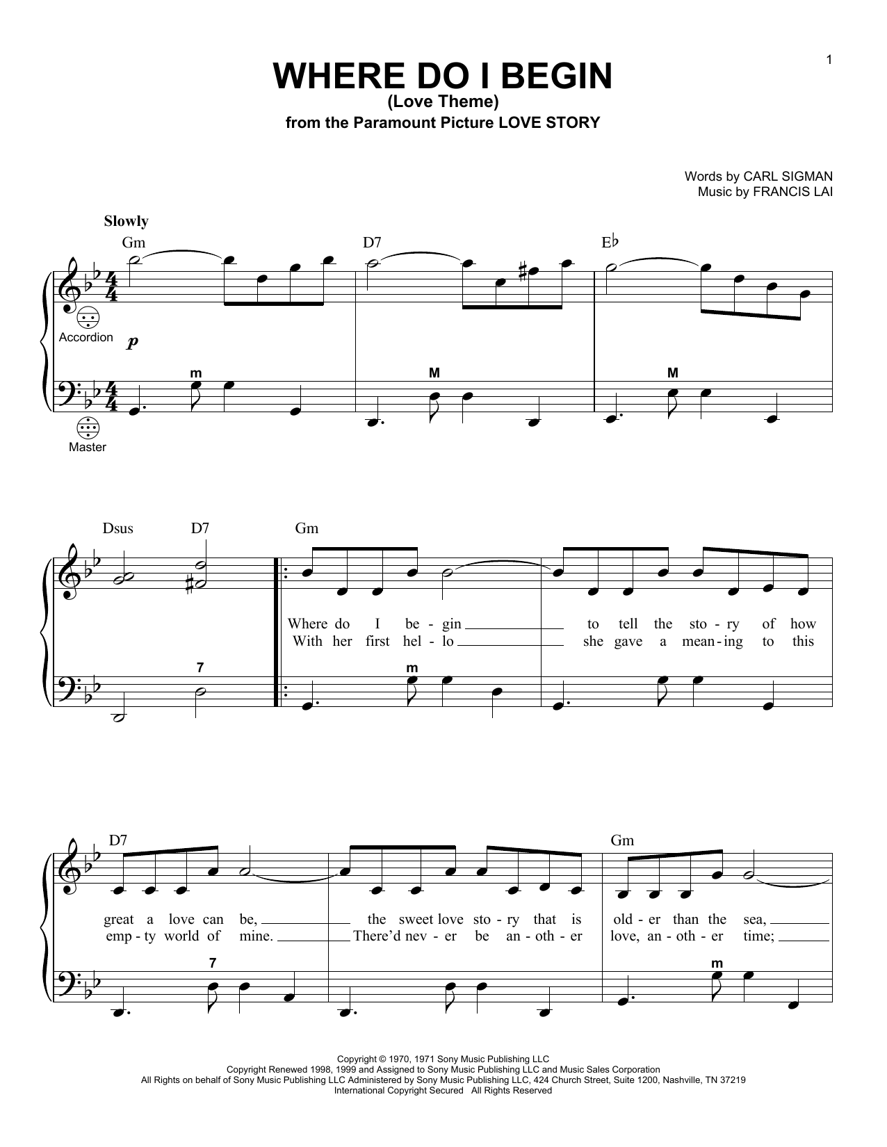 Product gallery: Page 1 of 1 Where Do I Begin (Love Theme), Andy Williams