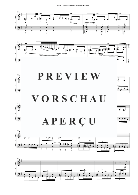Produktgalerie: Seite 3 von 11 Piano Suite No.10 in E-Moll BWV 996 - Complete Piano Version, , Klavier Solo