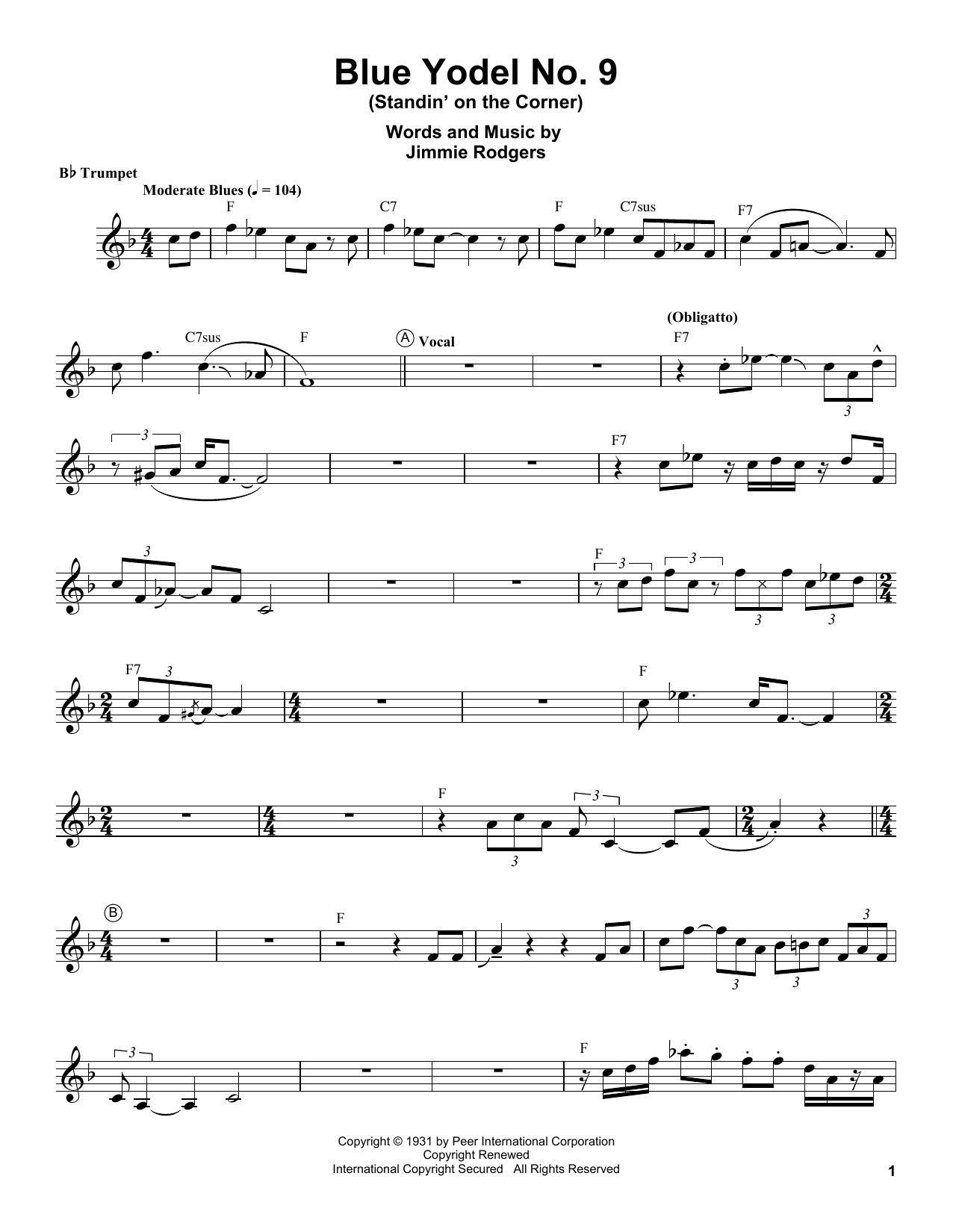 Produktgalerie: Seite 1 von 1 Blue Yodel No. 9 (Standin' On The Corner), Louis Armstrong, Trompete