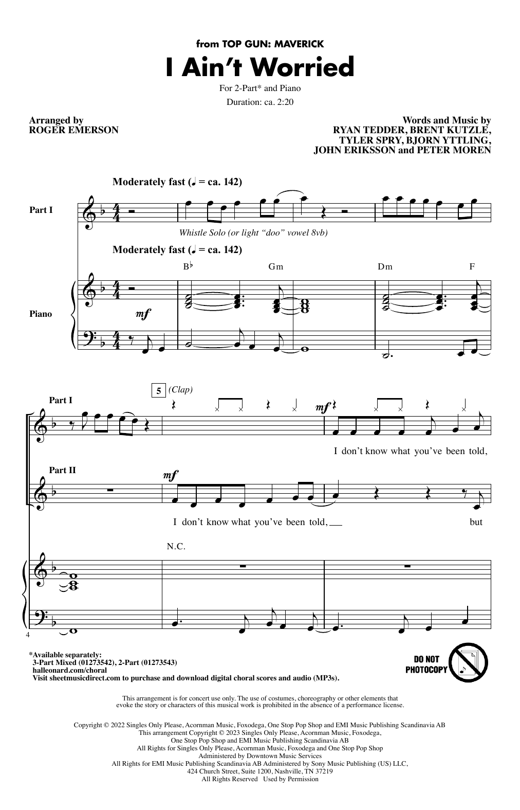 Product gallery: Page 1 of 1 I Ain't Worried (arr. Roger Emerson), OneRepublic