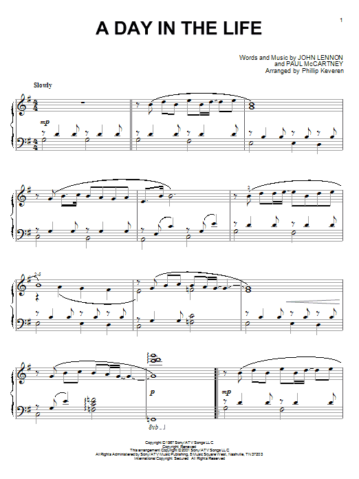 Product gallery: Page 1 of 1 A Day In The Life (arr. Phillip Keveren), The Beatles