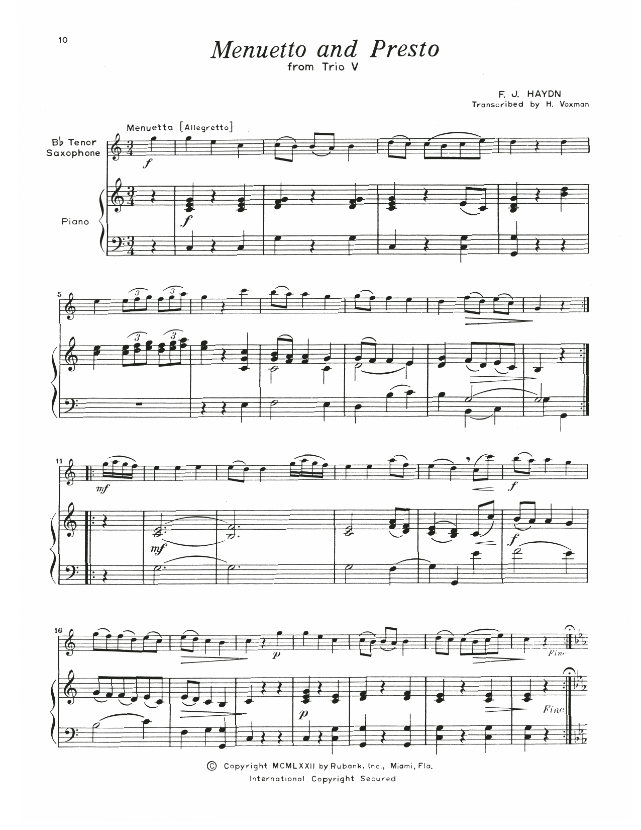 Product gallery: Page 1 of 1 Menuetto & Presto (Trio V), Franz Joseph Haydn
