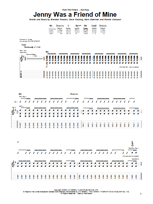 Produktgalerie: Seite 1 von 1 Jenny Was A Friend Of Mine, The Killers, Gitarre