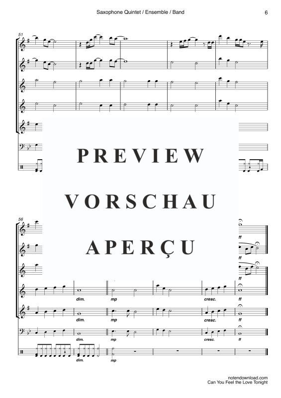 Produktgalerie: Seite 9 von 11 Can You Feel The Love Tonight, John, Elton, Saxophon Quintett/Ensemble/Band - Klavier, E-Bass und Drum Set opt.