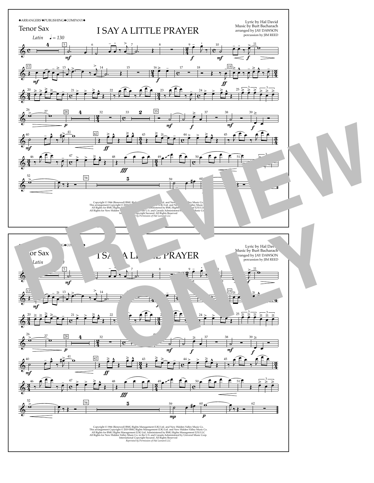 Produktbild zu: I Say a Little Prayer (arr. Jay Dawson) - Tenor Sax