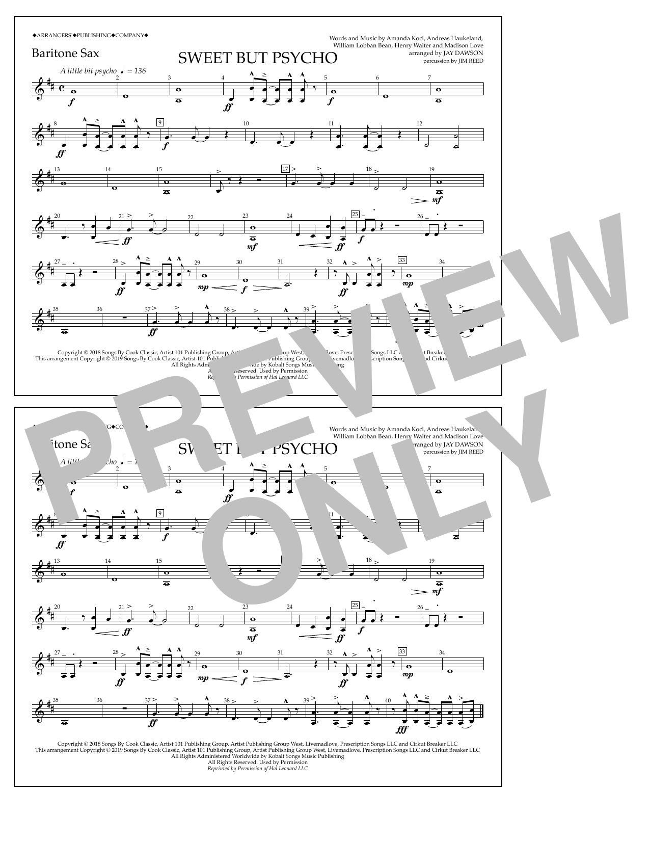 Produktbild zu: Sweet But Psycho (arr. Jay Dawson) - Baritone Sax