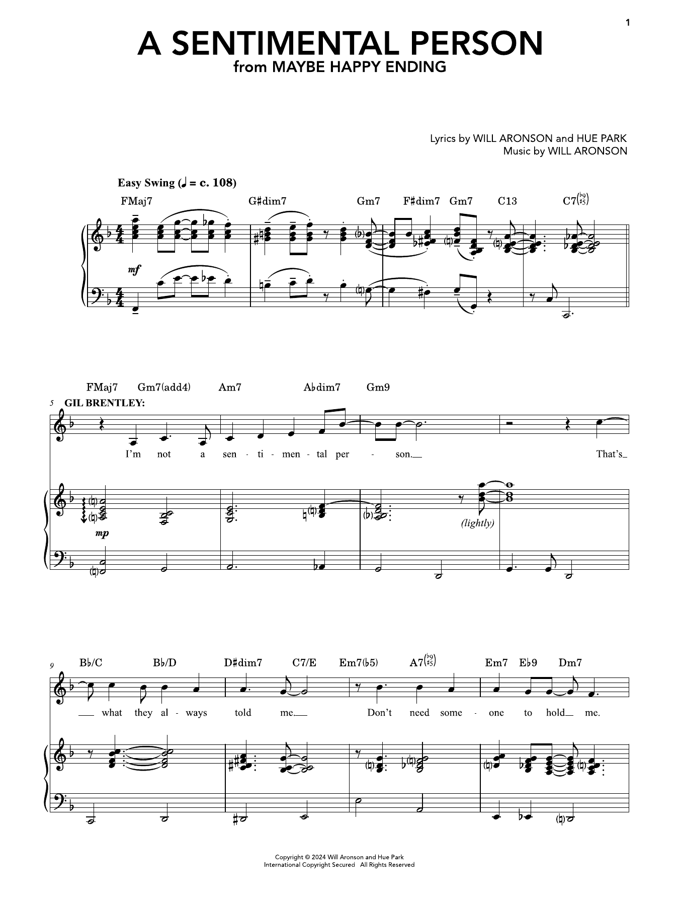 Produktgalerie: Seite 1 von 1 A Sentimental Person (from Maybe Happy Ending), Hue Park & Will Aronson, Gesang, Klavier