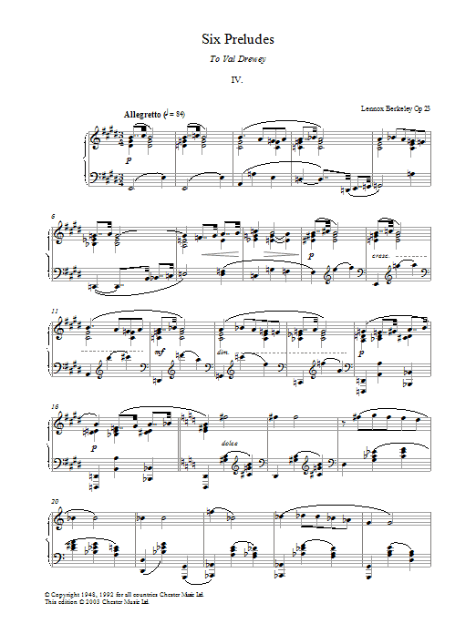 Product gallery: Page 1 of 1 Prelude No. 4 (from Six Preludes), Lennox Berkeley