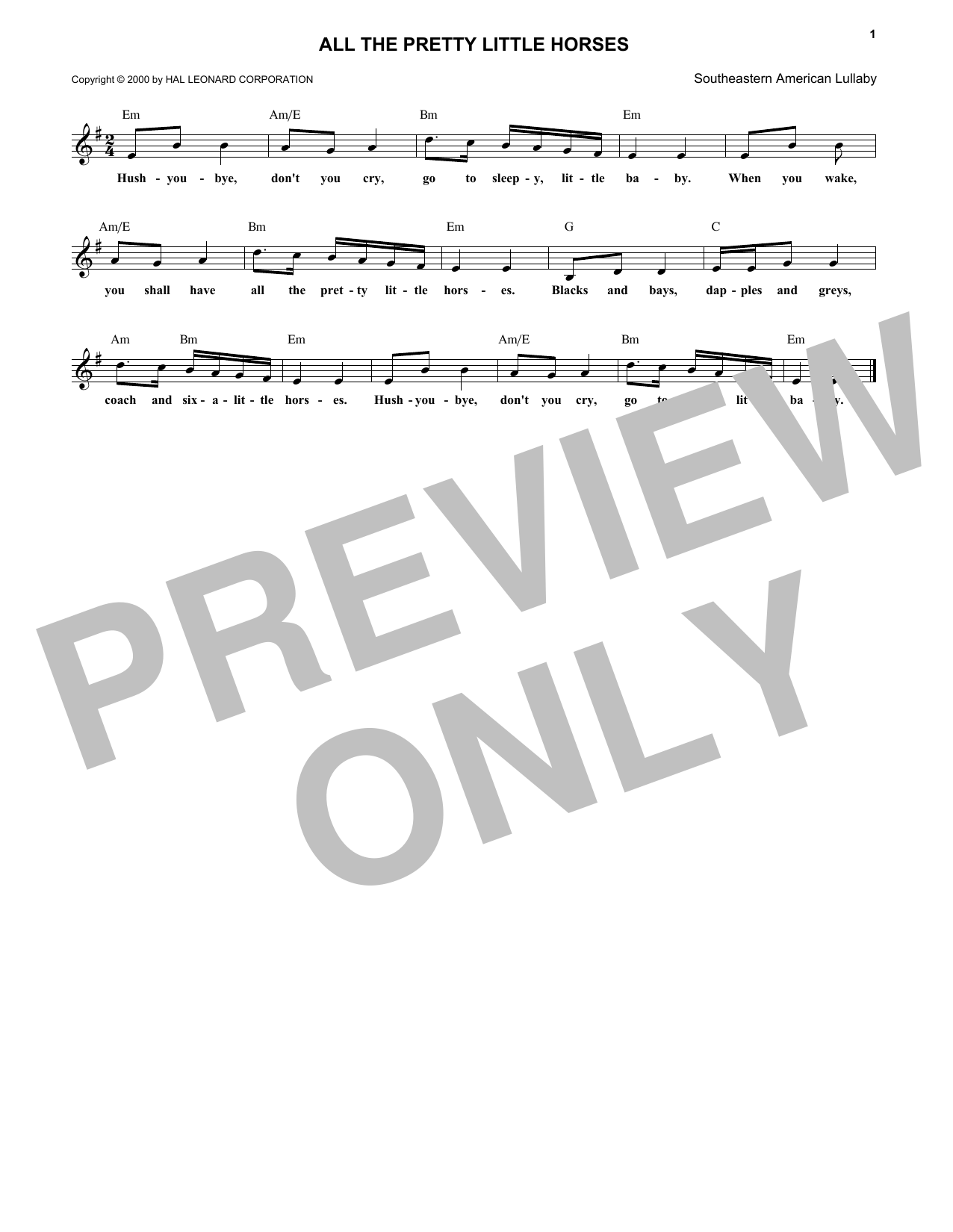 Product gallery: Page 1 of 1 All The Pretty Little Horses, Southeastern American Folksong