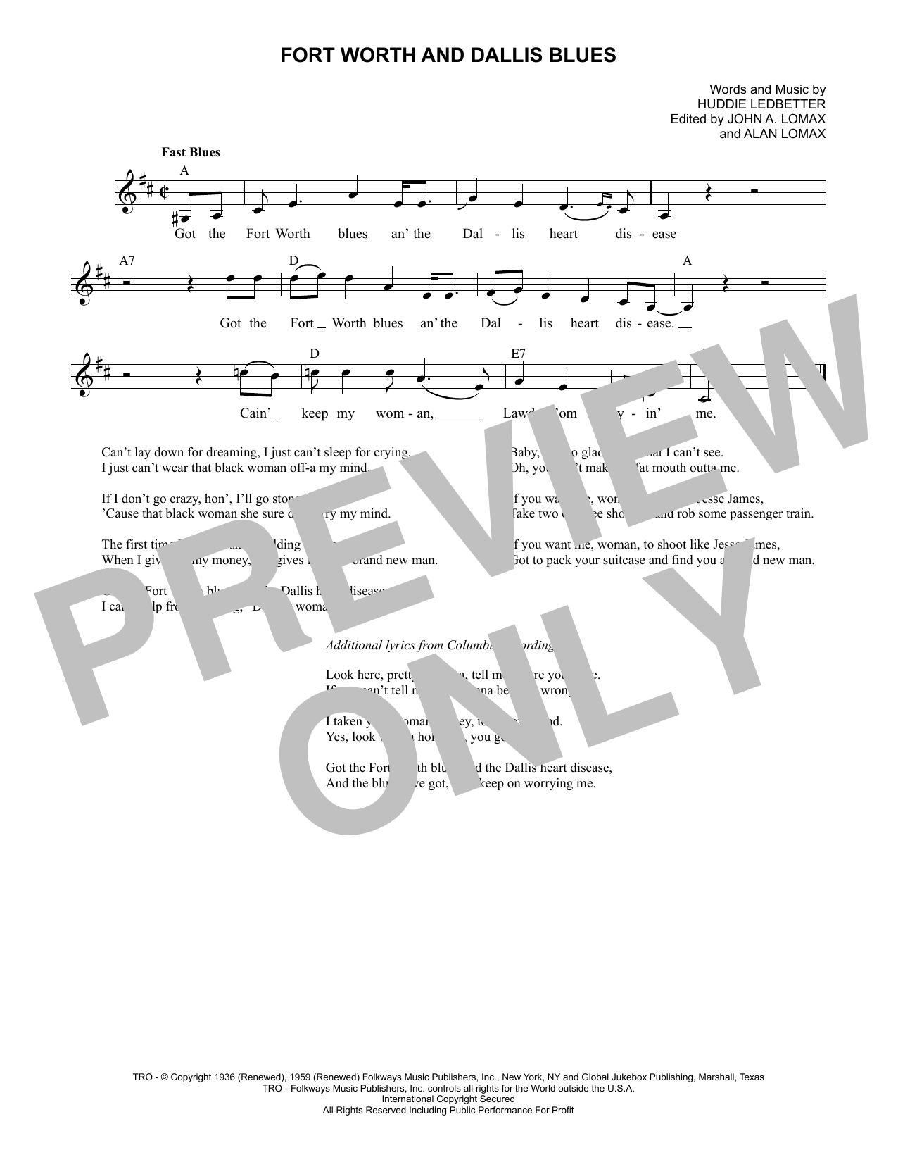 Produktgalerie: Seite 1 von 1 Fort Worth And Dallis Blues, Lead Belly, Melodieinstrument
