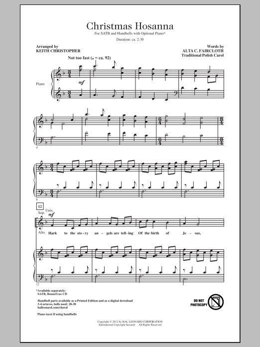 Product gallery: Page 1 of 1 Christmas Hosanna (arr. Keith Christopher), Alta C. Faircloth