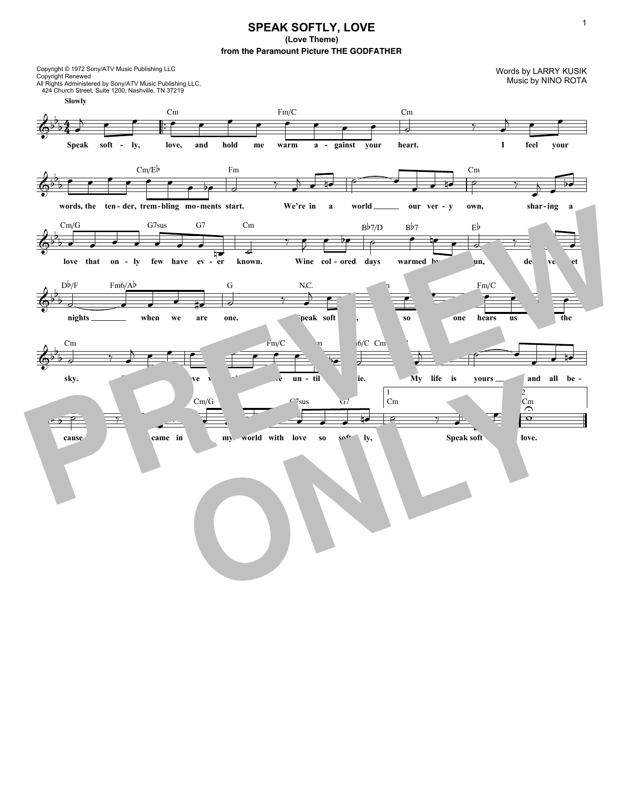 Produktgalerie: Seite 1 von 1 Speak Softly, Love (Love Theme), Andy Williams, Melodieinstrument
