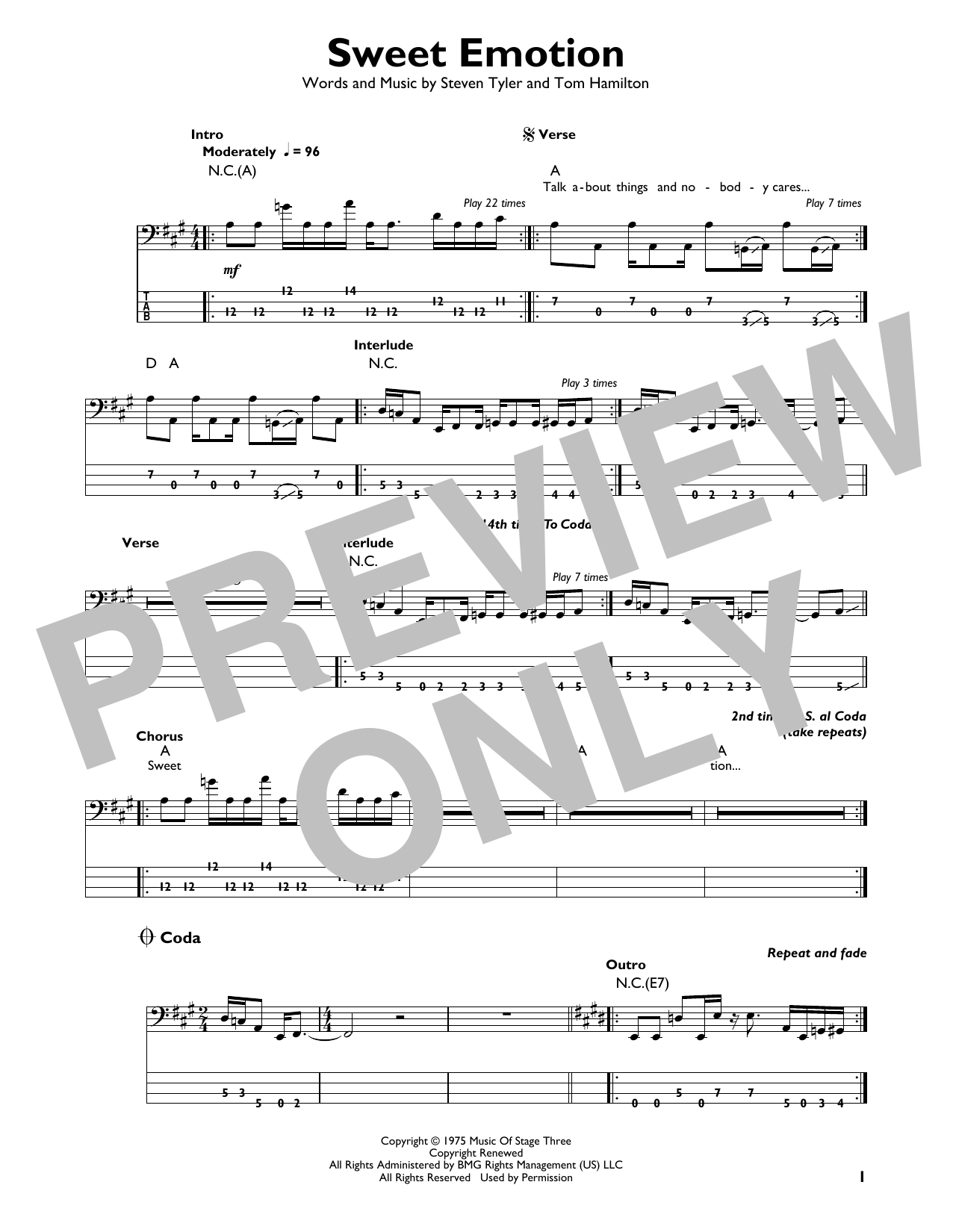 Produktgalerie: Seite 1 von 1 Sweet Emotion, Aerosmith, E-Bass, Gitarre