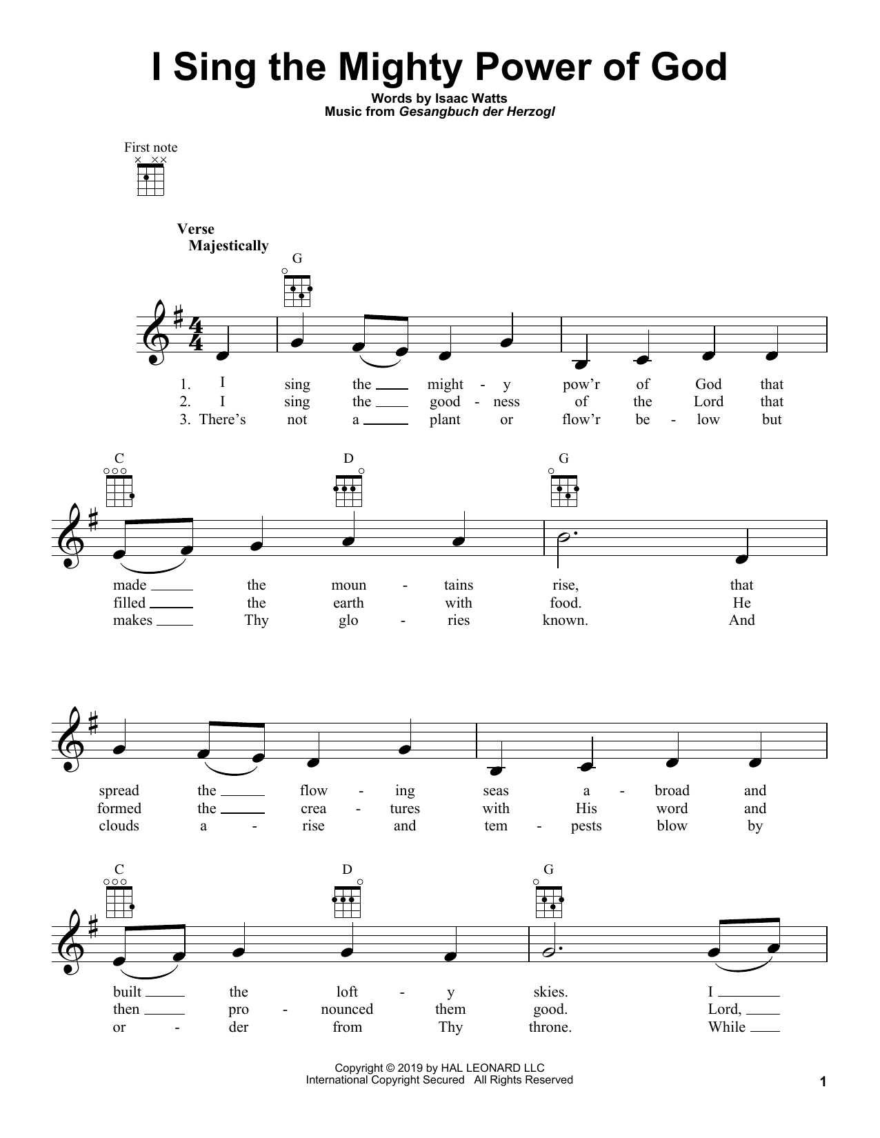 Product gallery: Page 1 of 1 I Sing The Mighty Power Of God, Isaac Watts