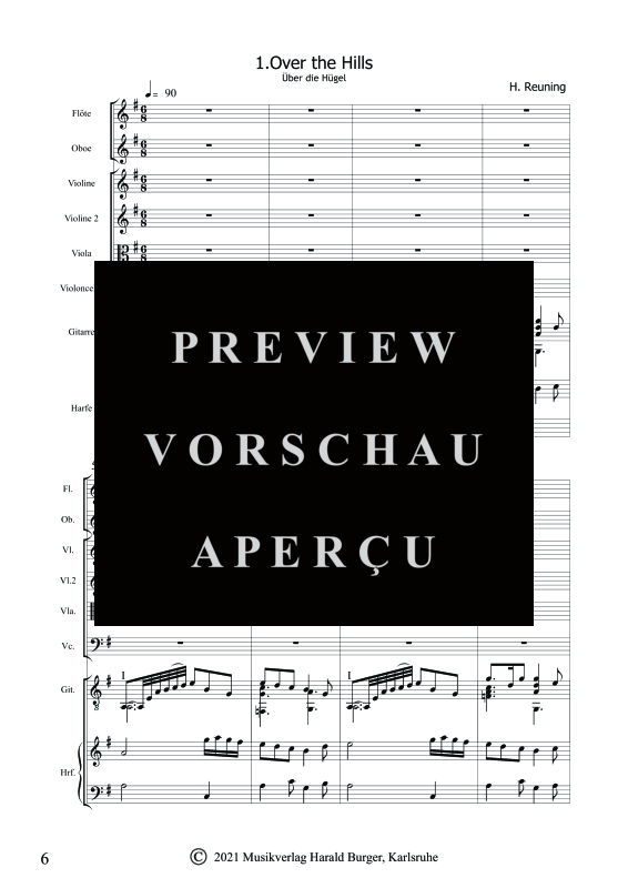 gallery: Landscapes, , Gemischtes Ensemble für Flöte, Oboe, Streicher, Gitarre und Harfe - Partitur