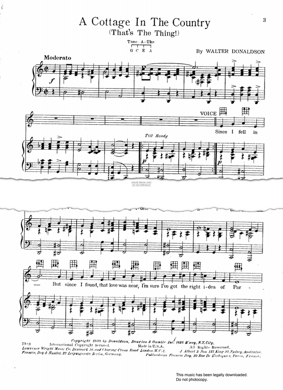 Produktgalerie: Seite 1 von 1 A Cottage In The Country (That's The Thing), Walter Donaldson, Gesang, Klavier