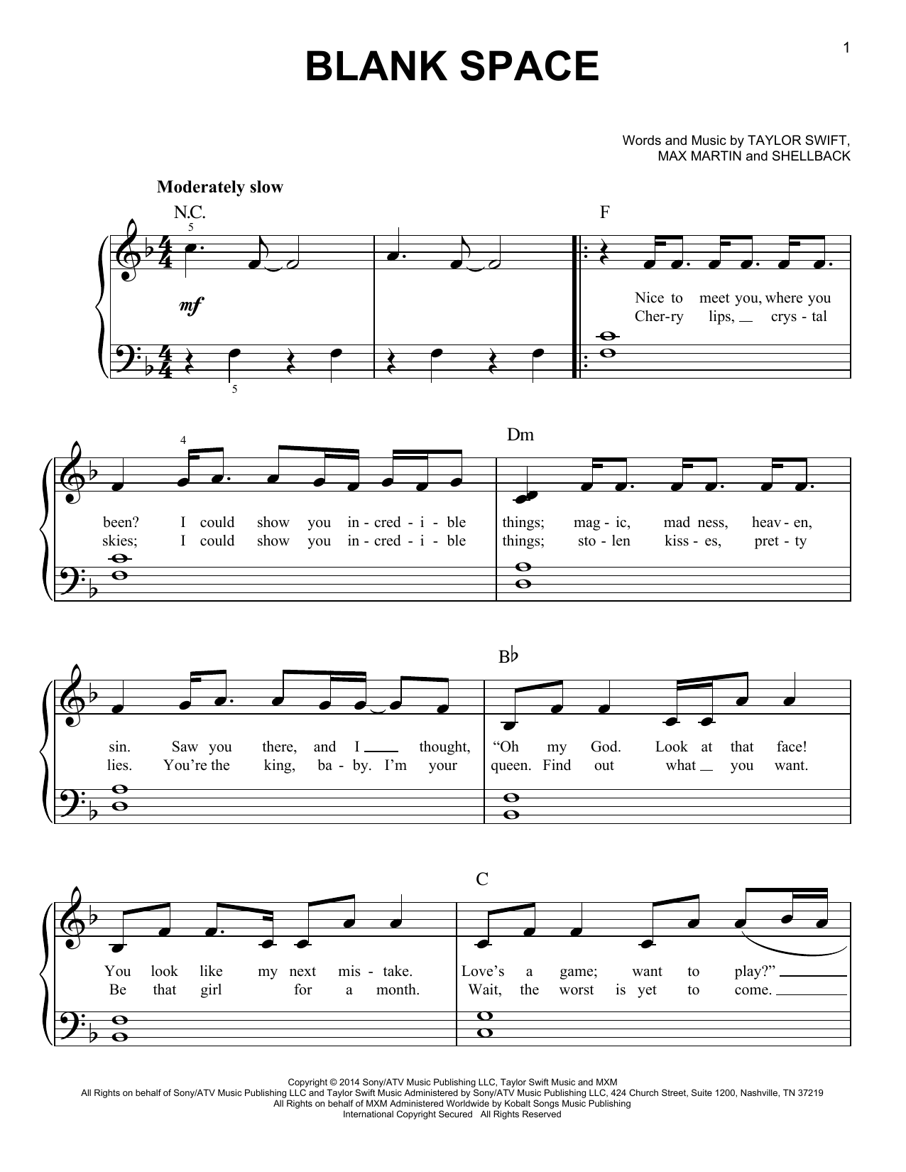 Produktgalerie: Seite 1 von 1 Blank Space, Taylor Swift, Klavier