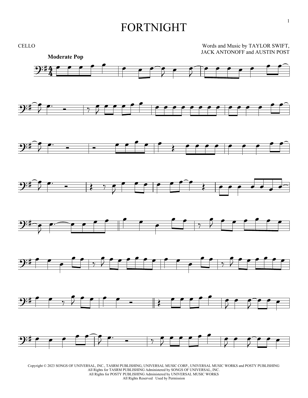 Produktgalerie: Seite 1 von 1 Fortnight (feat. Post Malone), Taylor Swift, Violoncello