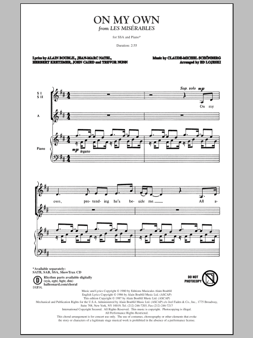 Produktgalerie: Seite 1 von 1 On My Own (from Les Miserables) (arr. Ed Lojeski), Boublil and Schonberg, Chor