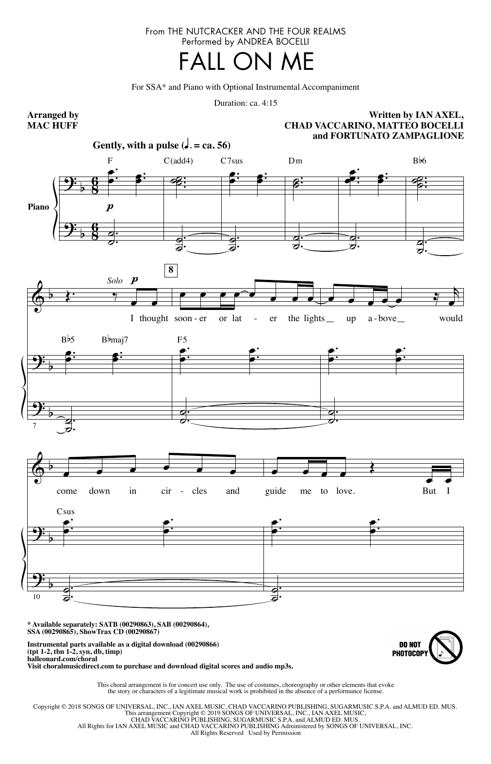 Produktgalerie: Seite 1 von 1 Fall On Me (from The Nutcracker and the Four Realms) (arr. Mac Huff), Andrea Bocelli & Matteo Bocelli, Chor