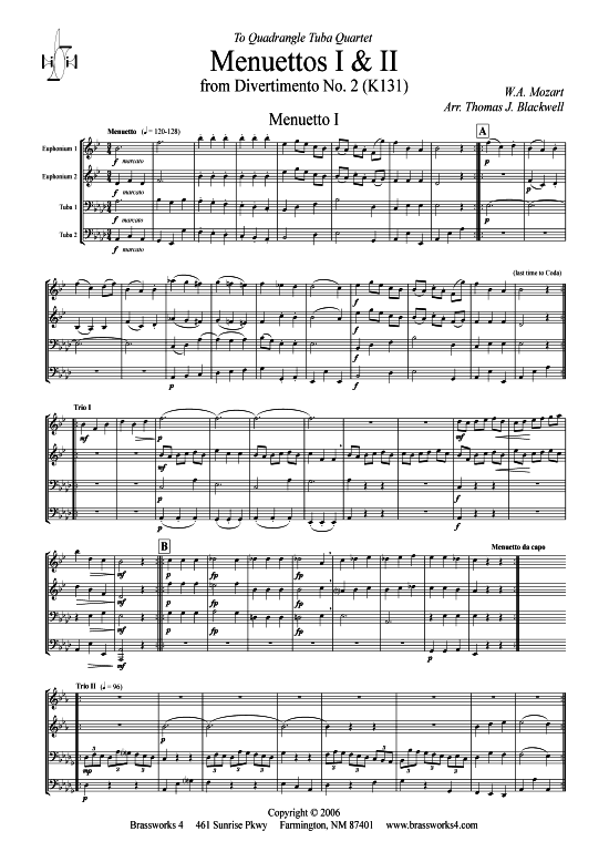 Product picture to: Menuettos I u II  W. A. Mozart (Divertimento Nr. 2, K 131)