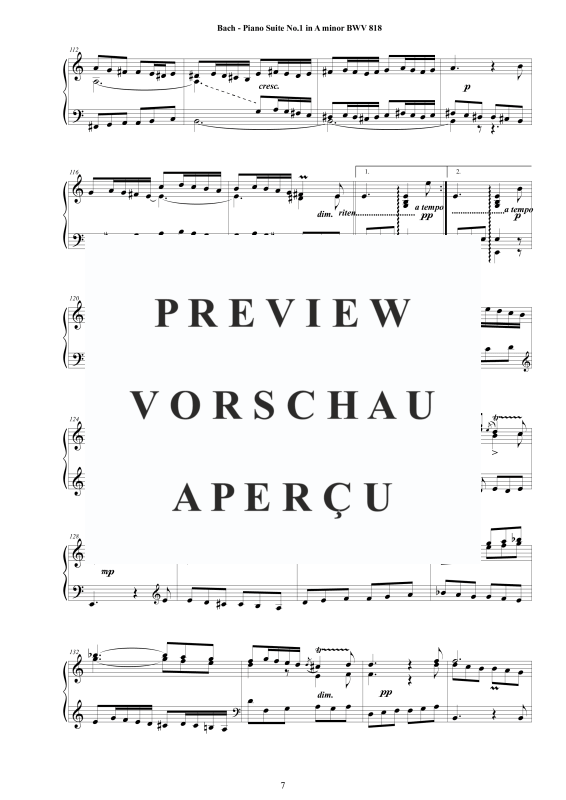 Produktgalerie: Seite 8 von 9 Suite No.1 in A-Moll BWV 818, , Klavier Solo