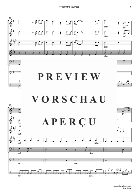 Produktgalerie: Seite 9 von 11 The Rose, Midler, Bette, Holzbläser Quintett/Ensemble/Band/Chor E-Bass & Drum Set opt.