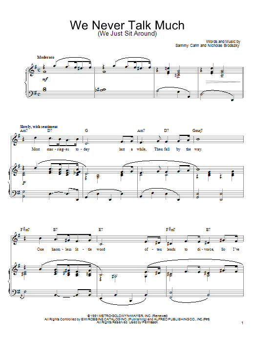 Product gallery: Page 1 of 1 We Never Talk Much (We Just Sit Around), Sammy Cahn