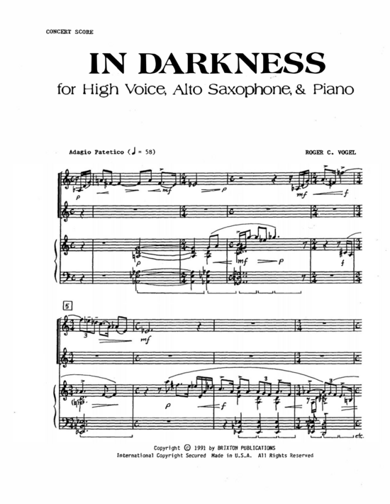 Product picture to: In Darkness Sopran/Tenor, Altsaxophon und Klavier)Roger C. Vogel