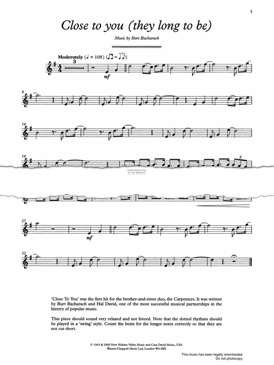 Product gallery: Page 1 of 1 (They Long To Be) Close To You, Burt Bacharach