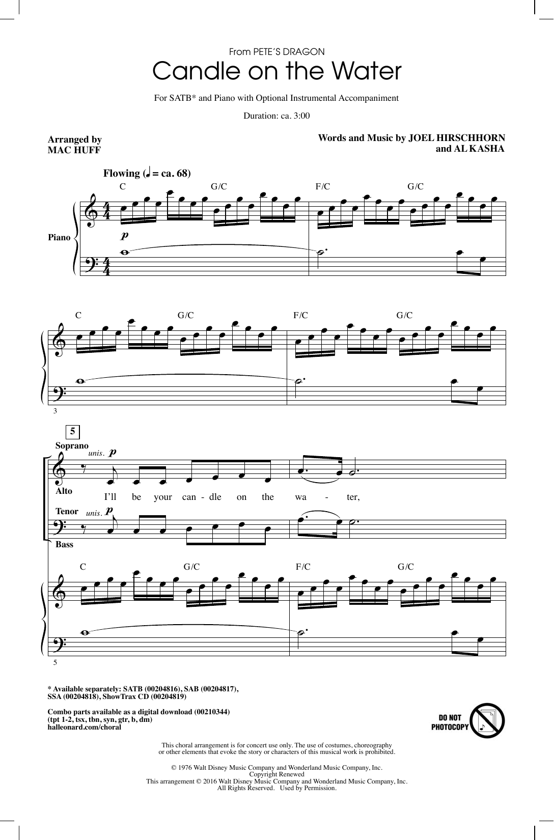 Product picture to: Candle On The Water (from Pete's Dragon) (arr. Mac Huff)