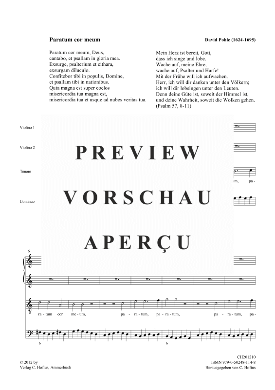 Produktgalerie: Seite 4 von 11 Paratum cor meum, , Gemischtes Ensemble T, 2 Violinen und BC