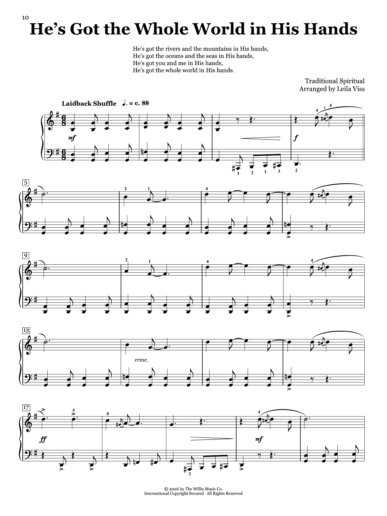 Product picture to: He's Got The Whole World In His Hands (arr. Leila Viss)