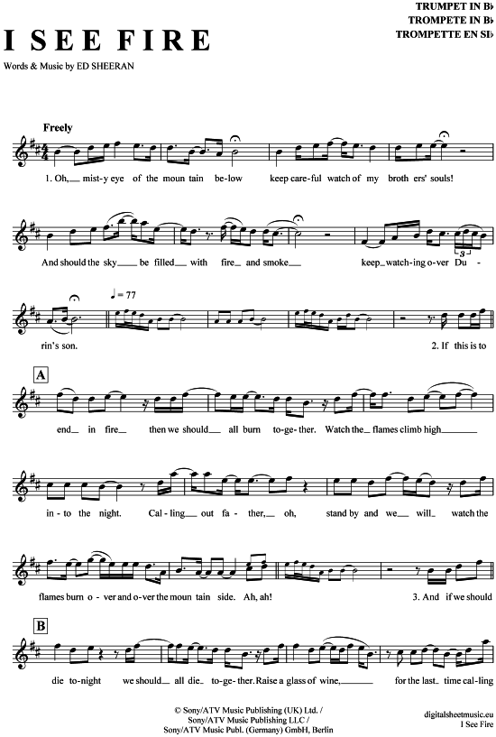 Produktgalerie: Seite 1 von 4 I see fire , Sheeran, Ed, Trompete in B