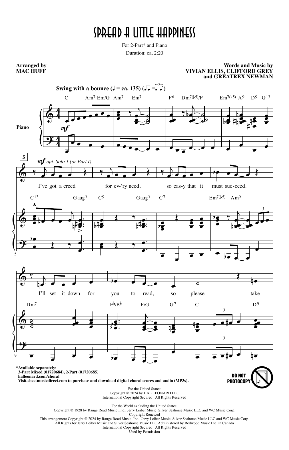 Produktbild zu: Spread A Little Happiness (arr. Mac Huff)