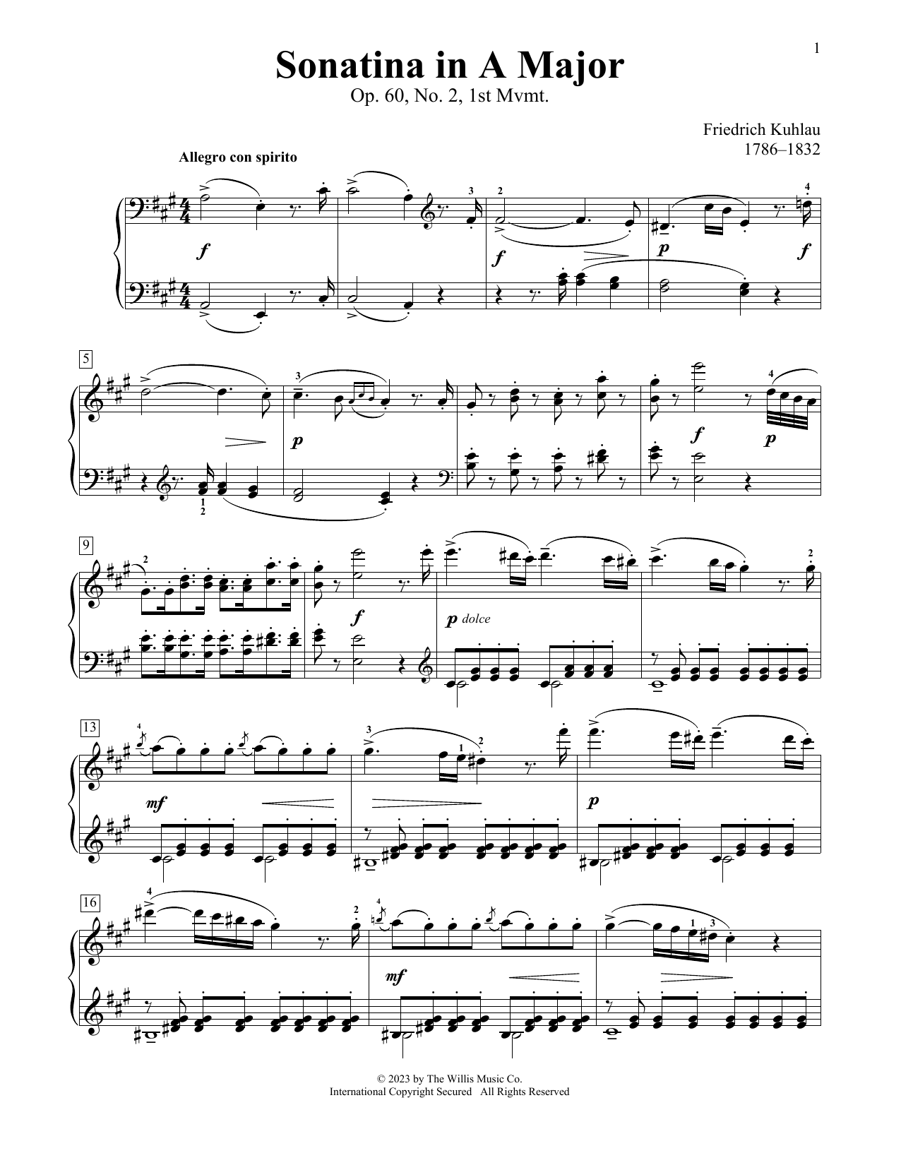 Produktbild zu: Sonatina In A Major, Op. 60, No. 2, 1st Mvmt