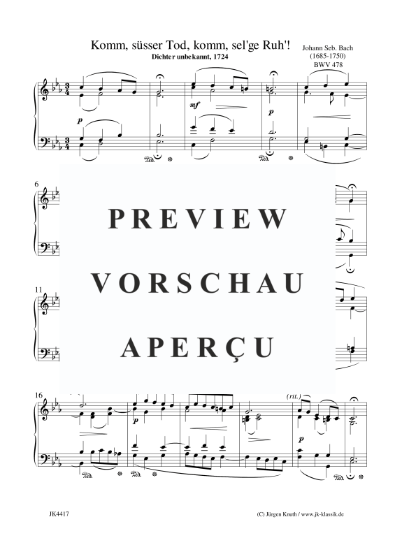 Produktgalerie: Seite 3 von 3 Komm, süsser Tod, komm, sel´ge Ruh´! BWV 478, , Gesang und Klavier