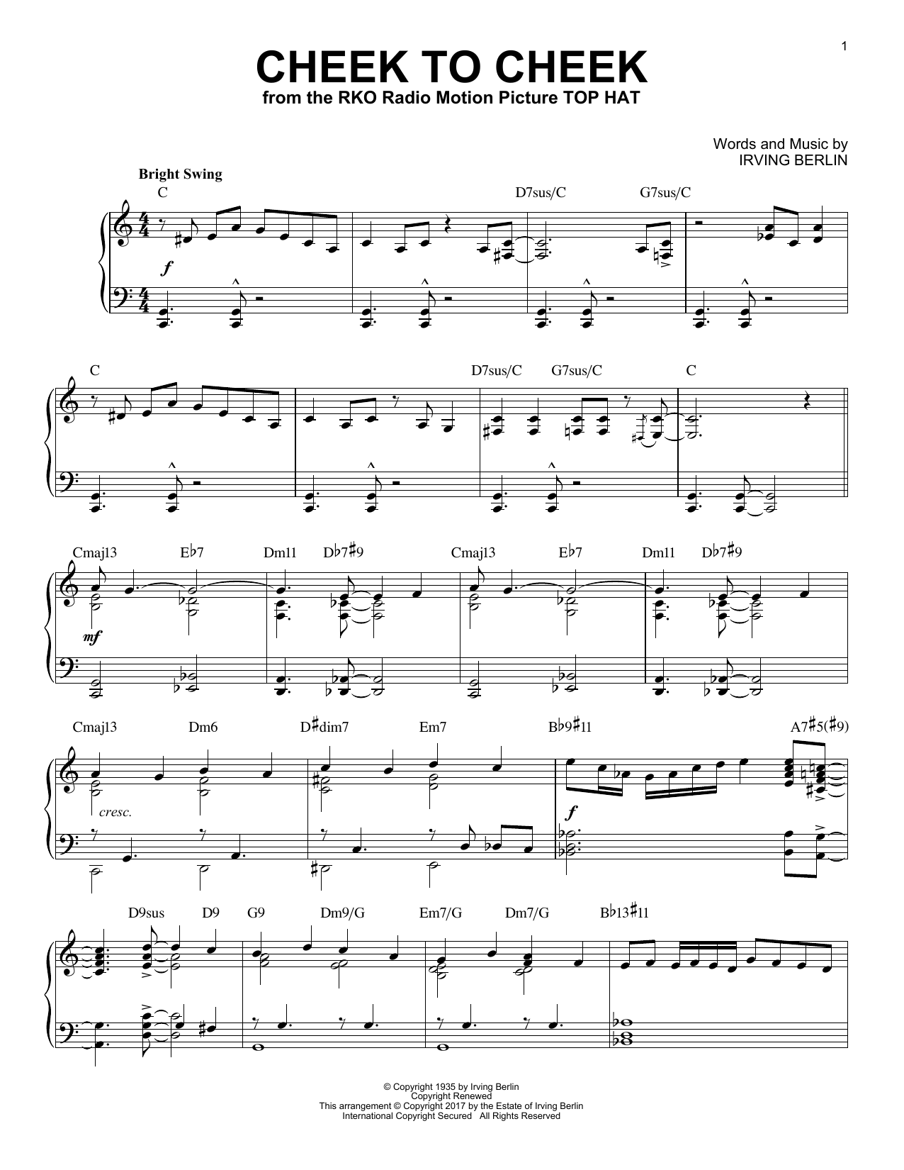 Product gallery: Page 1 of 1 Cheek To Cheek [Jazz version], Irving Berlin