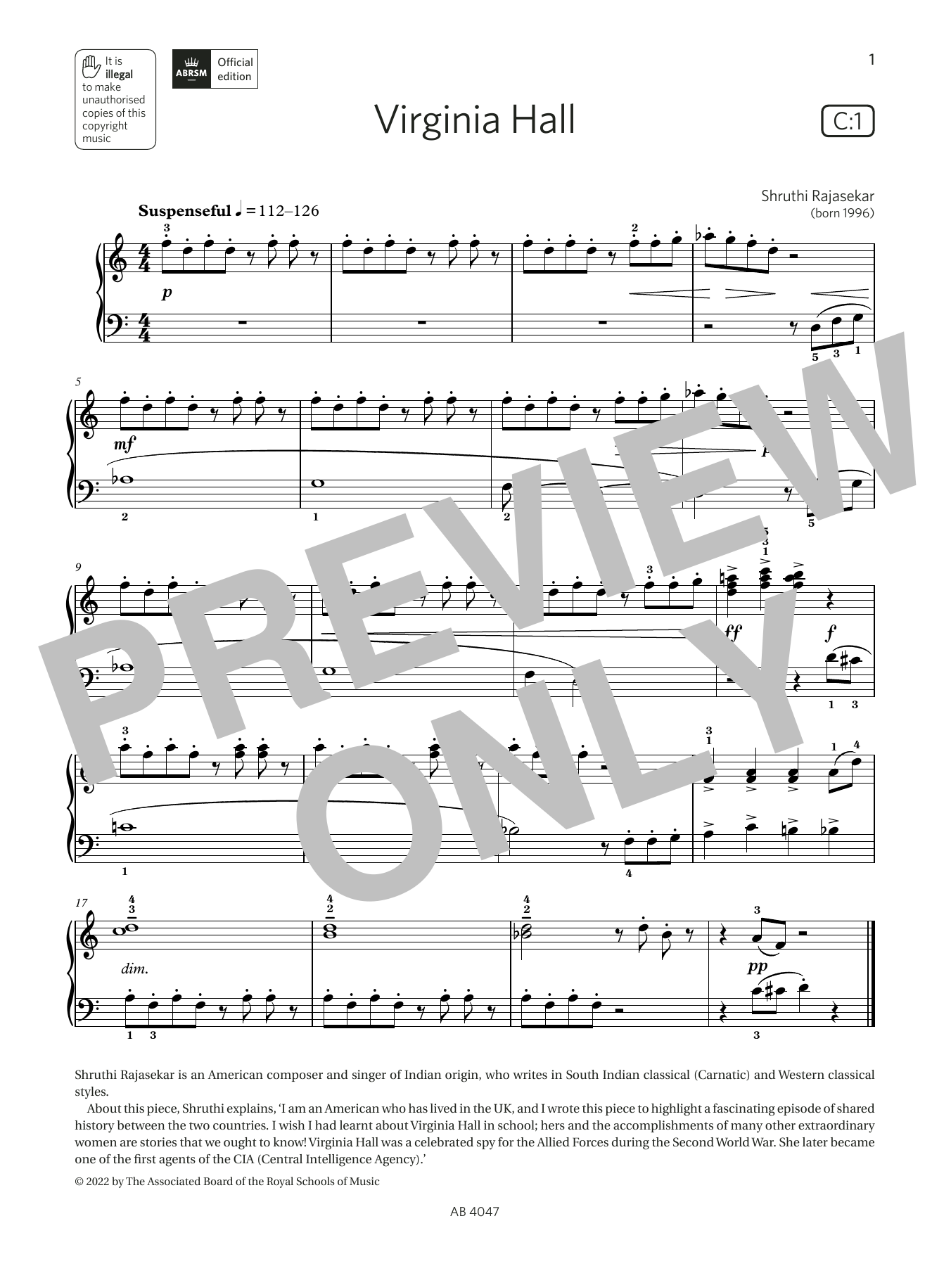 Product picture to: Virginia Hall (Grade 1, list C1, from the ABRSM Piano Syllabus 2023 & 2024)