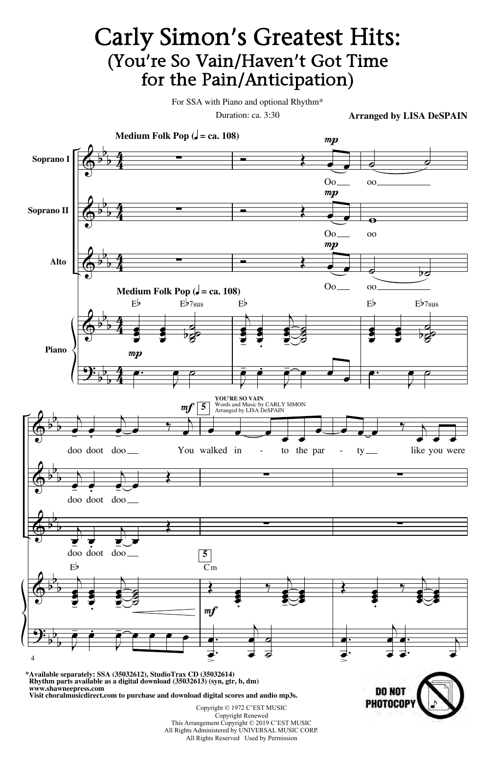 Produktgalerie: Seite 1 von 1 Carley Simon's Greatest Hits (Medley) (arr. Lisa DeSpain), Carly Simon, Chor