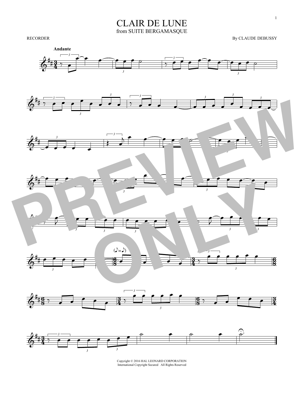 Product gallery: Page 1 of 1 Clair De Lune, Claude Debussy