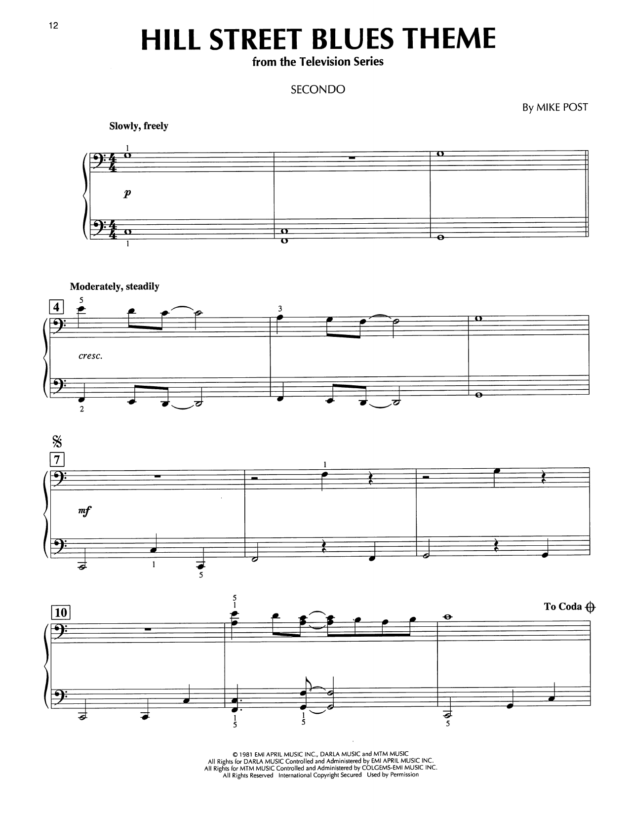 Produktgalerie: Seite 1 von 1 Hill Street Blues Theme, Mike Post, Klavier