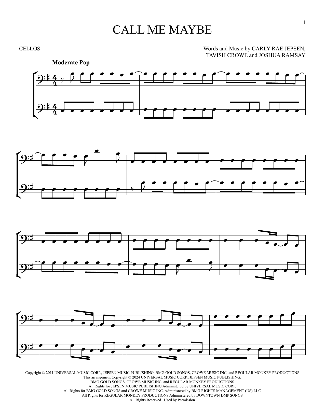 Produktgalerie: Seite 1 von 1 Call Me Maybe, Carly Rae Jepsen, Violoncello