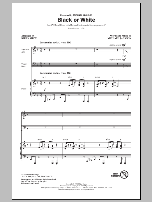 Product picture to: Black Or White (arr. Kirby Shaw)
