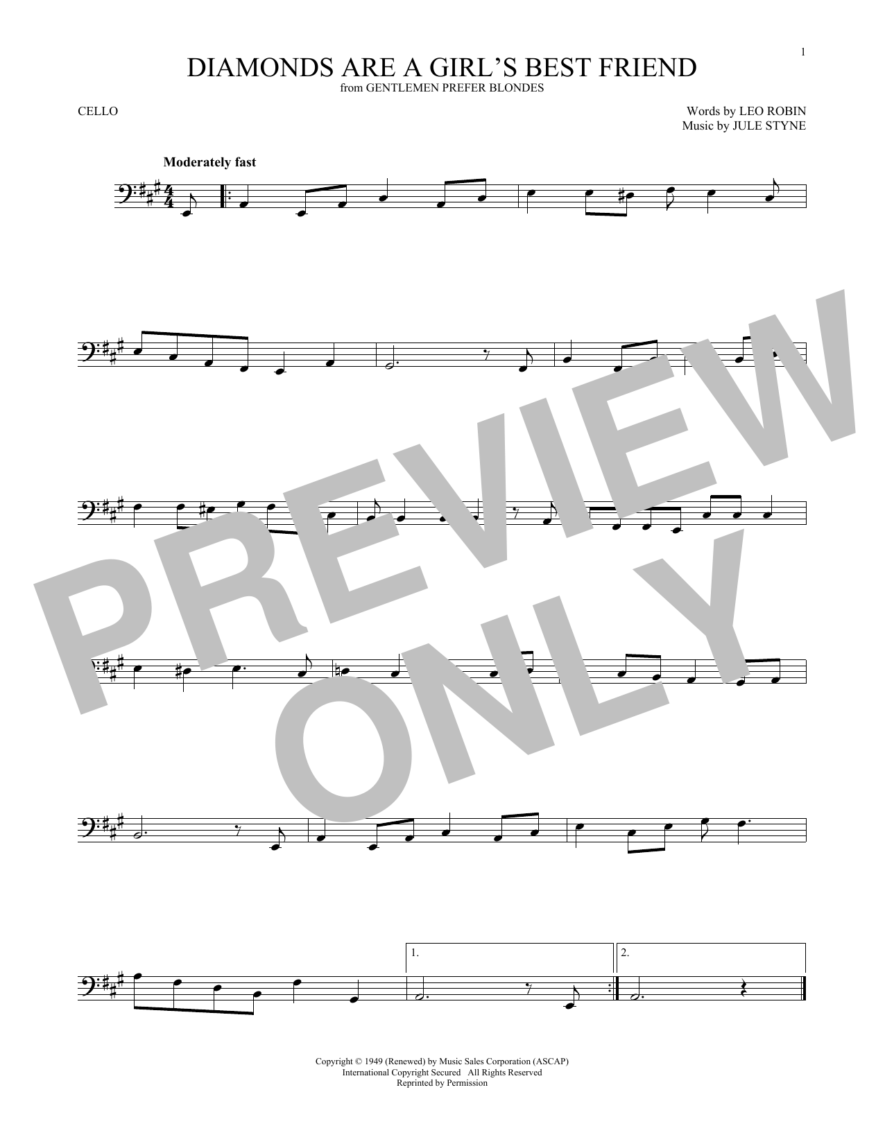 Produktgalerie: Seite 1 von 1 Diamonds Are A Girl's Best Friend, Jule Styne, Violoncello