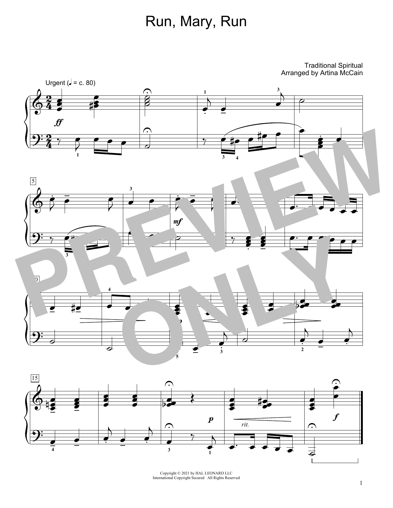 Product picture to: Run, Mary, Run (arr. Artina McCain)
