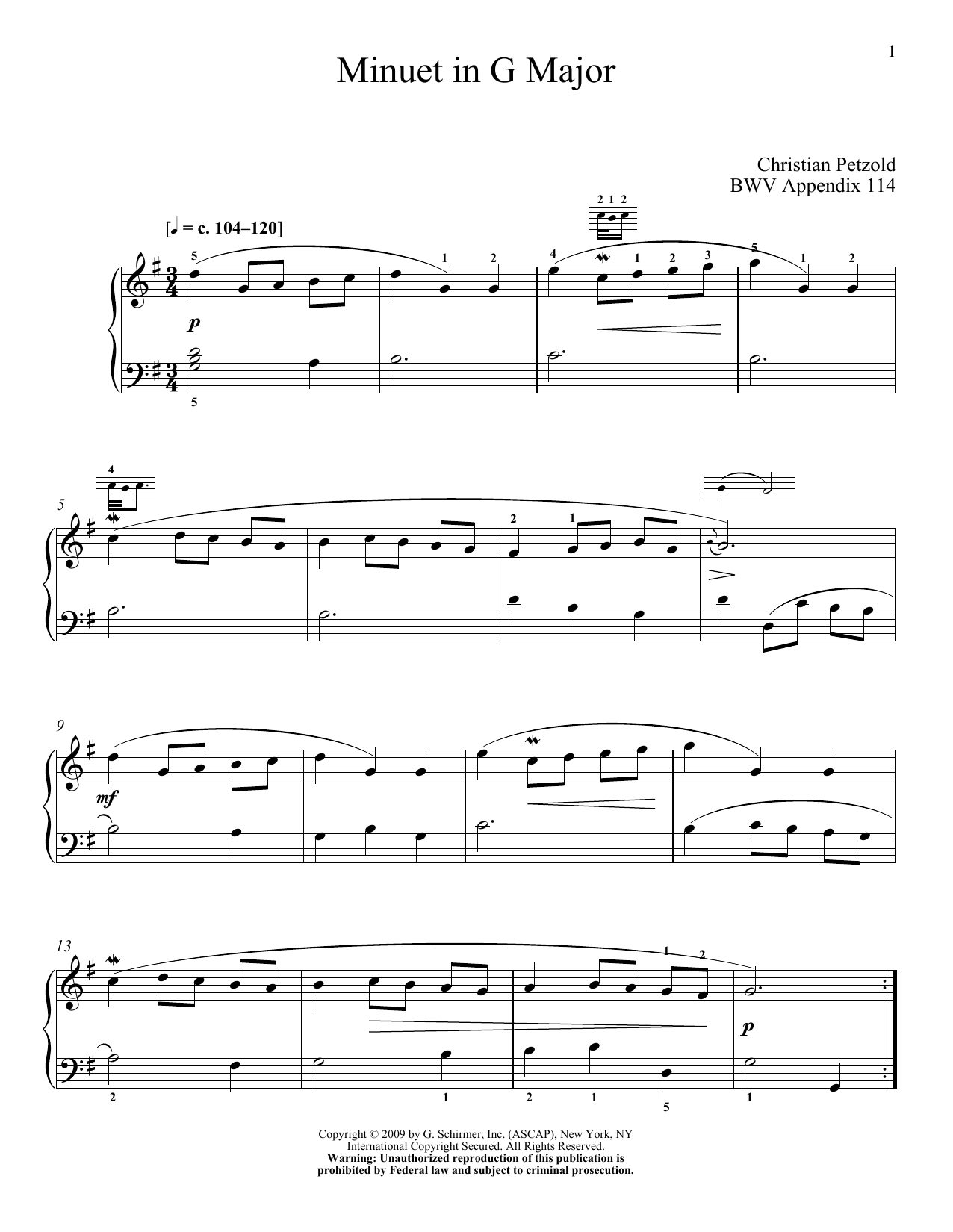 Produktgalerie: Seite 1 von 1 Menuet In G Major, BWV App. 114, Johann Sebastian Bach, Klavier